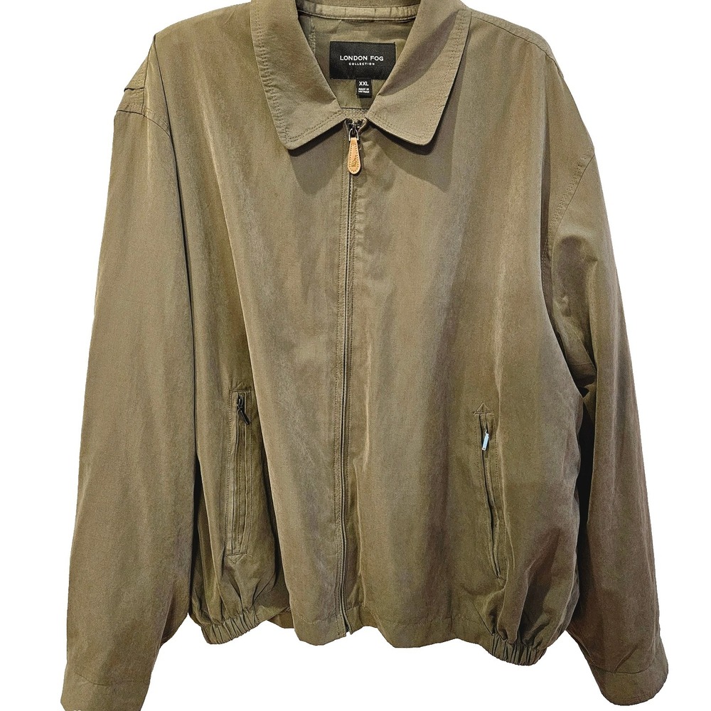 London Fog Collection Men Short Jacket Tan XXL Zip Mesh Lined Adjustable Cuffs
